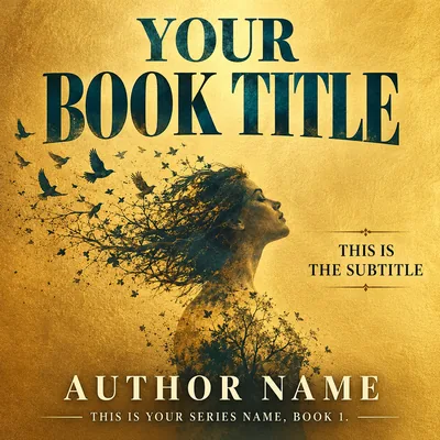 The square audiobook cover for the same book: a woman’s profile dissolving into birds on gold
