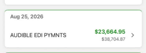 Audible payment of $23,664.95 on August 25, 2026